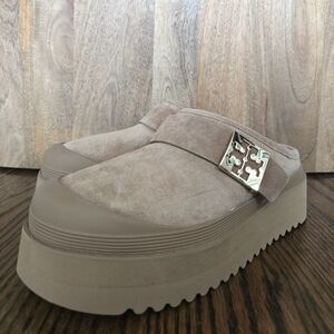 Tory Burch Mellow Suede Shearling Buckle Platform Loafer Mules